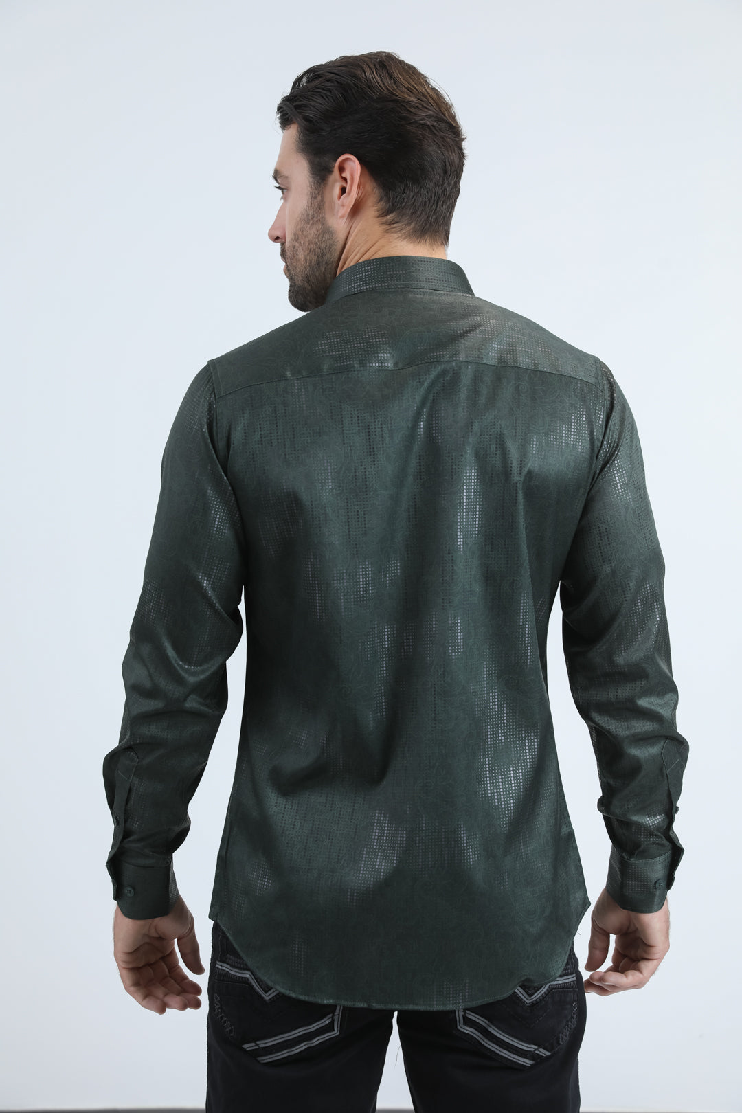 Mens Modern Fit Stretch Foil Fashion Green Shirt