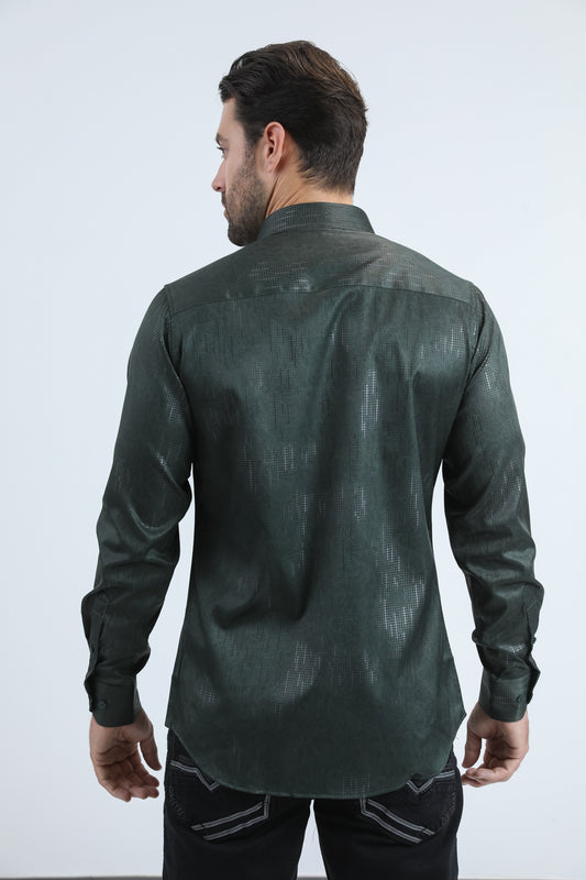 green baroque motif foil shirt men platini detail