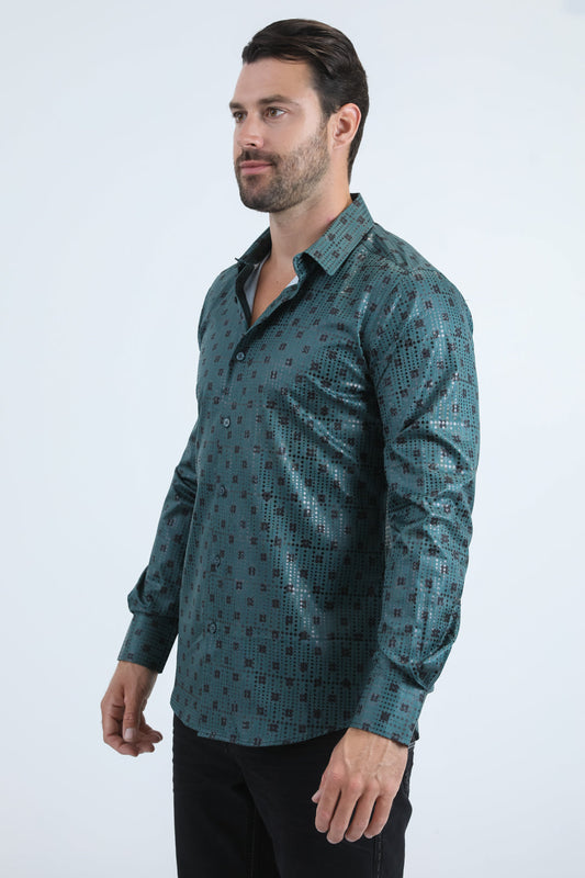 green dimensional splash foil shirt men platini detail