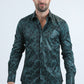 Mens Modern Fit Stretch Foil Fashion Green Shirt