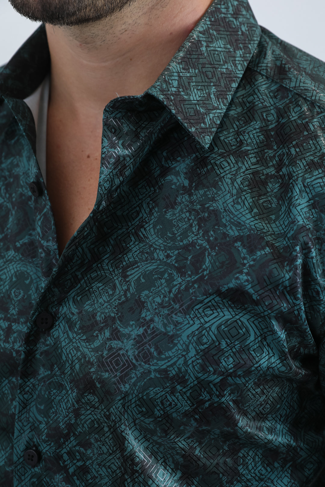 Mens Modern Fit Stretch Foil Fashion Green Shirt