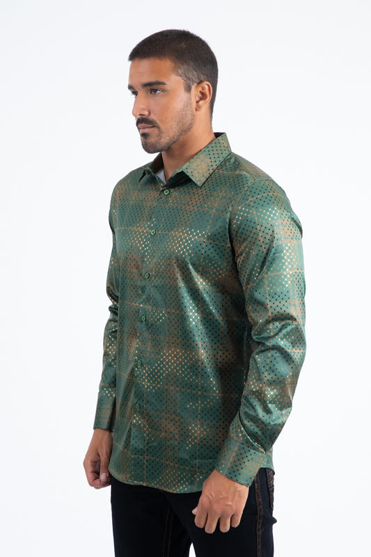 green high density grid foil shirt men platini detail-2