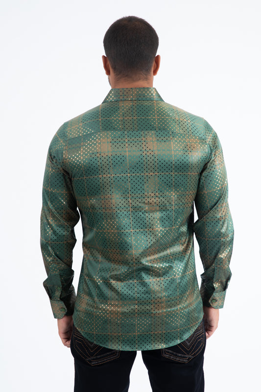 green high density grid foil shirt men platini detail