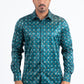 Green Modern Fit Stretch Foil Fashion Shirt Men