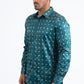Green Modern Fit Stretch Foil Fashion Shirt Men