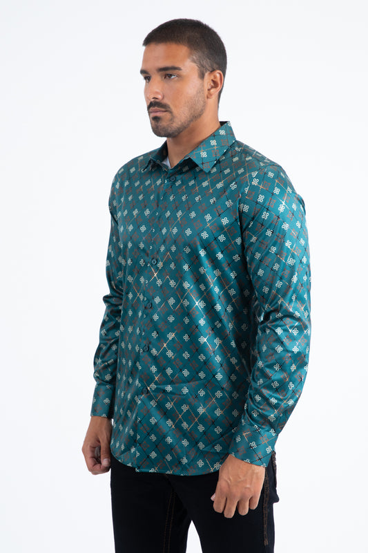 green bold geometric foil shirt side platini