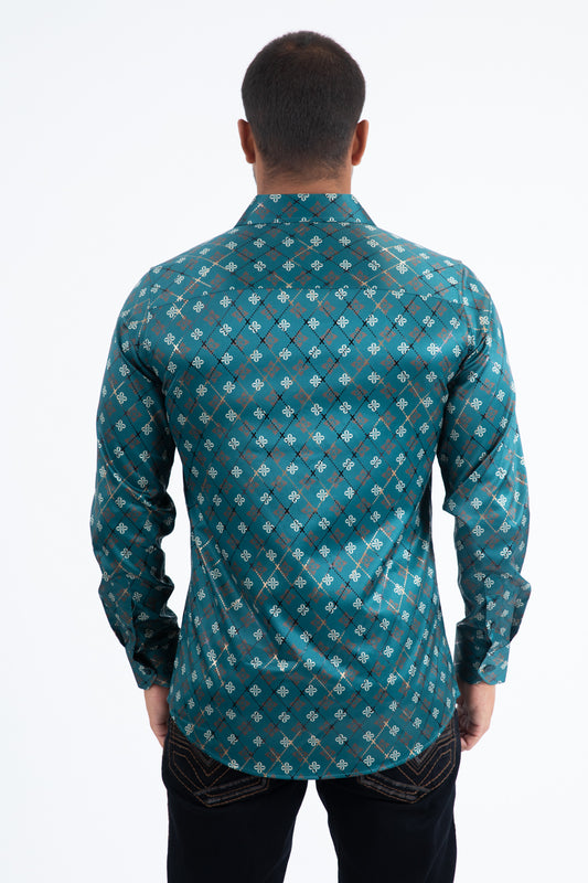 green bold geometric foil shirt back platini