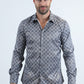 Mens Modern Fit Stretch Foil Fashion Grey Shirt