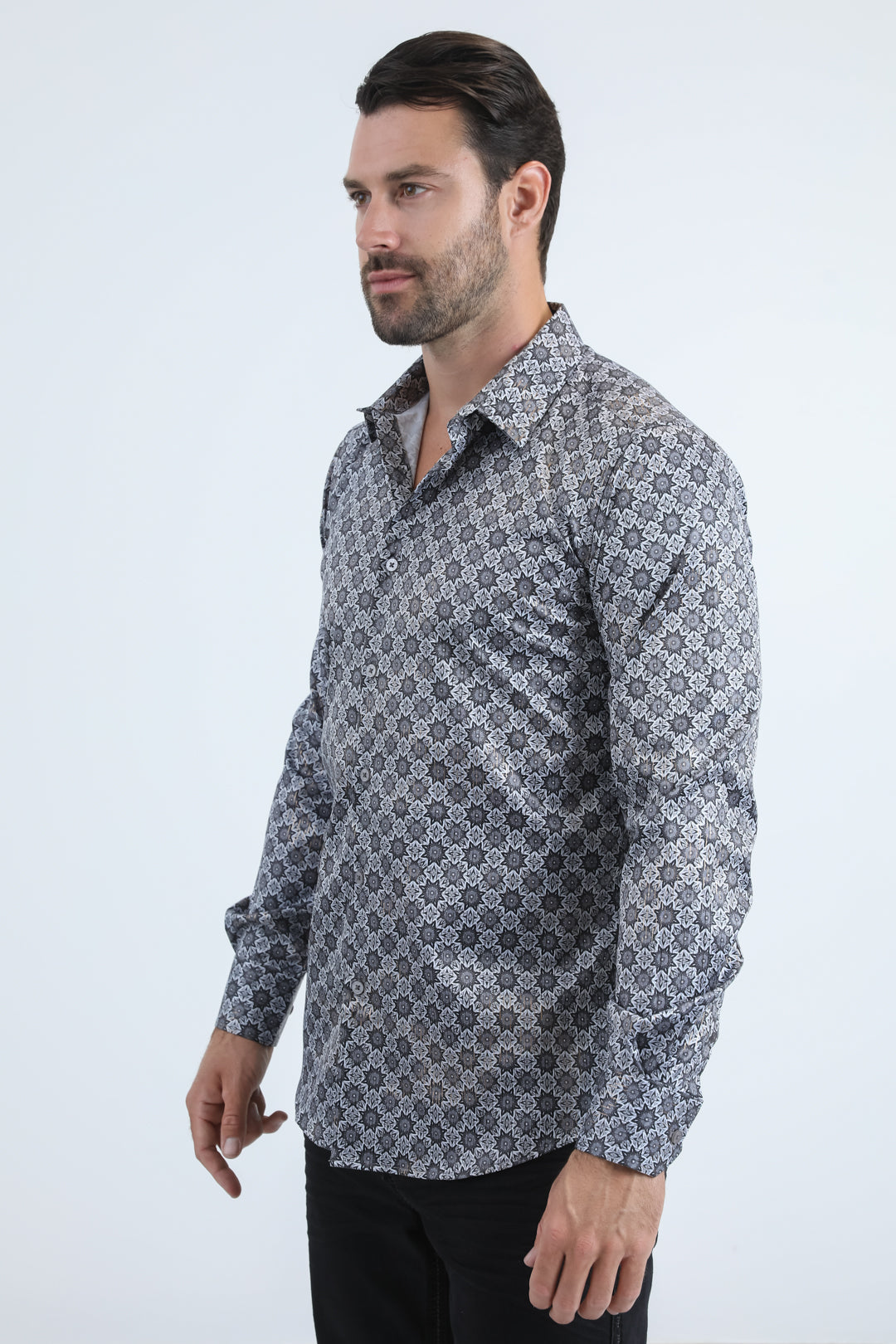 Mens Modern Fit Stretch Foil Fashion Grey Shirt