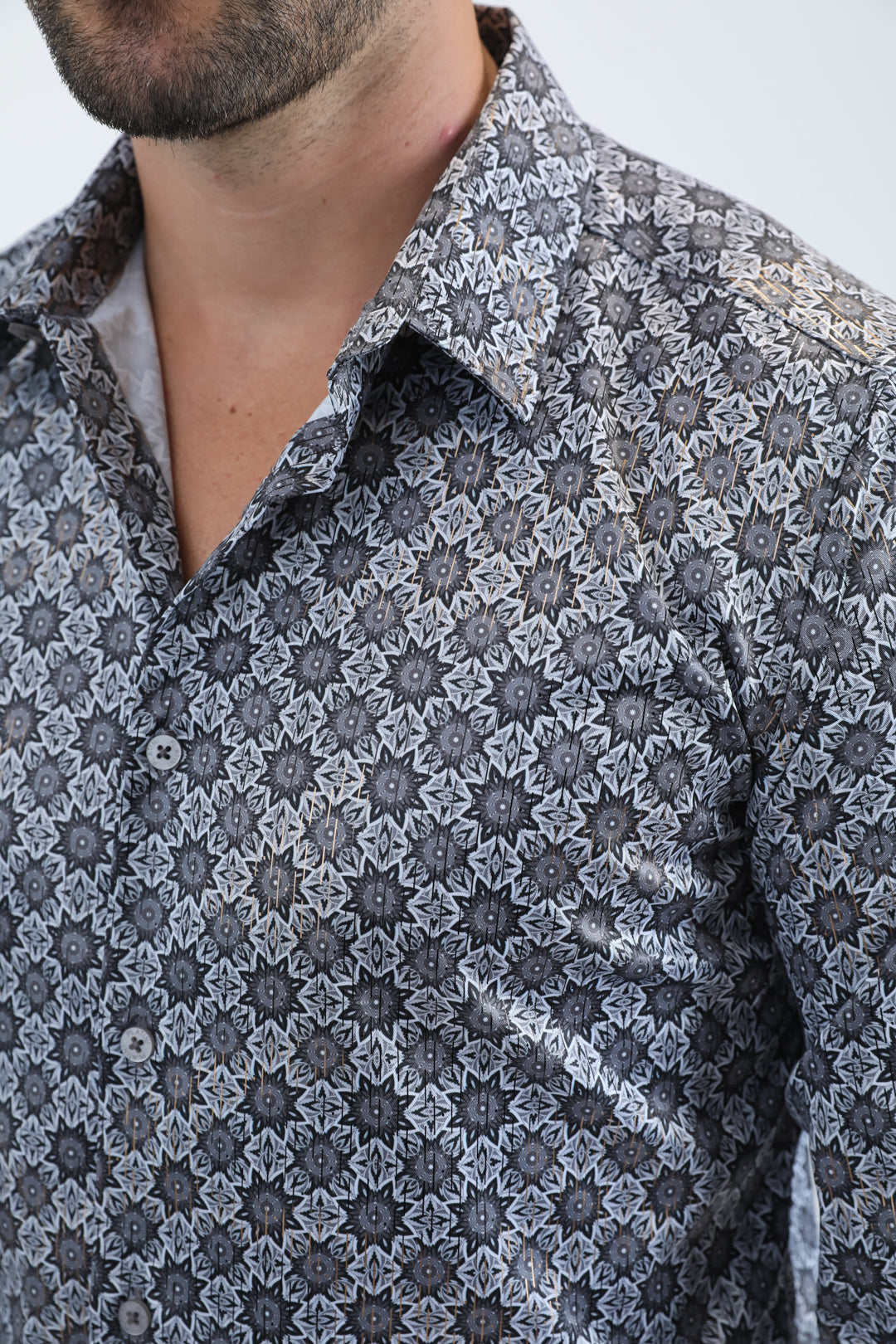 Mens Modern Fit Stretch Foil Fashion Grey Shirt