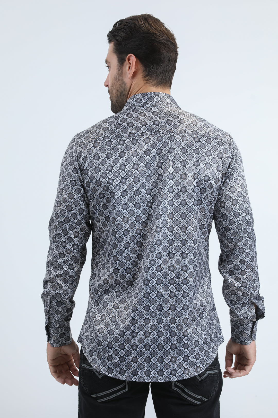 Mens Modern Fit Stretch Foil Fashion Grey Shirt