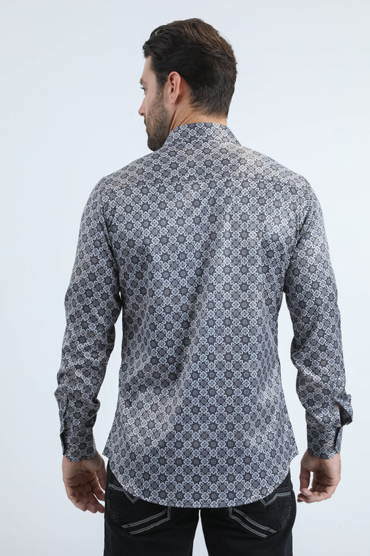 grey organic link foil shirt men platini detail
