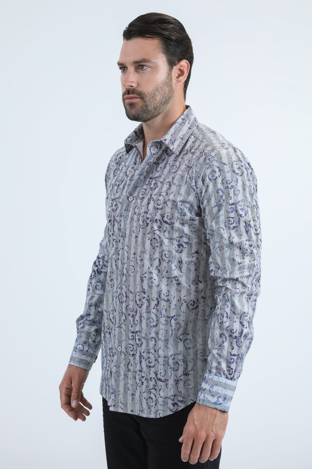 Mens Modern Fit Stretch Foil Fashion Grey Shirt
