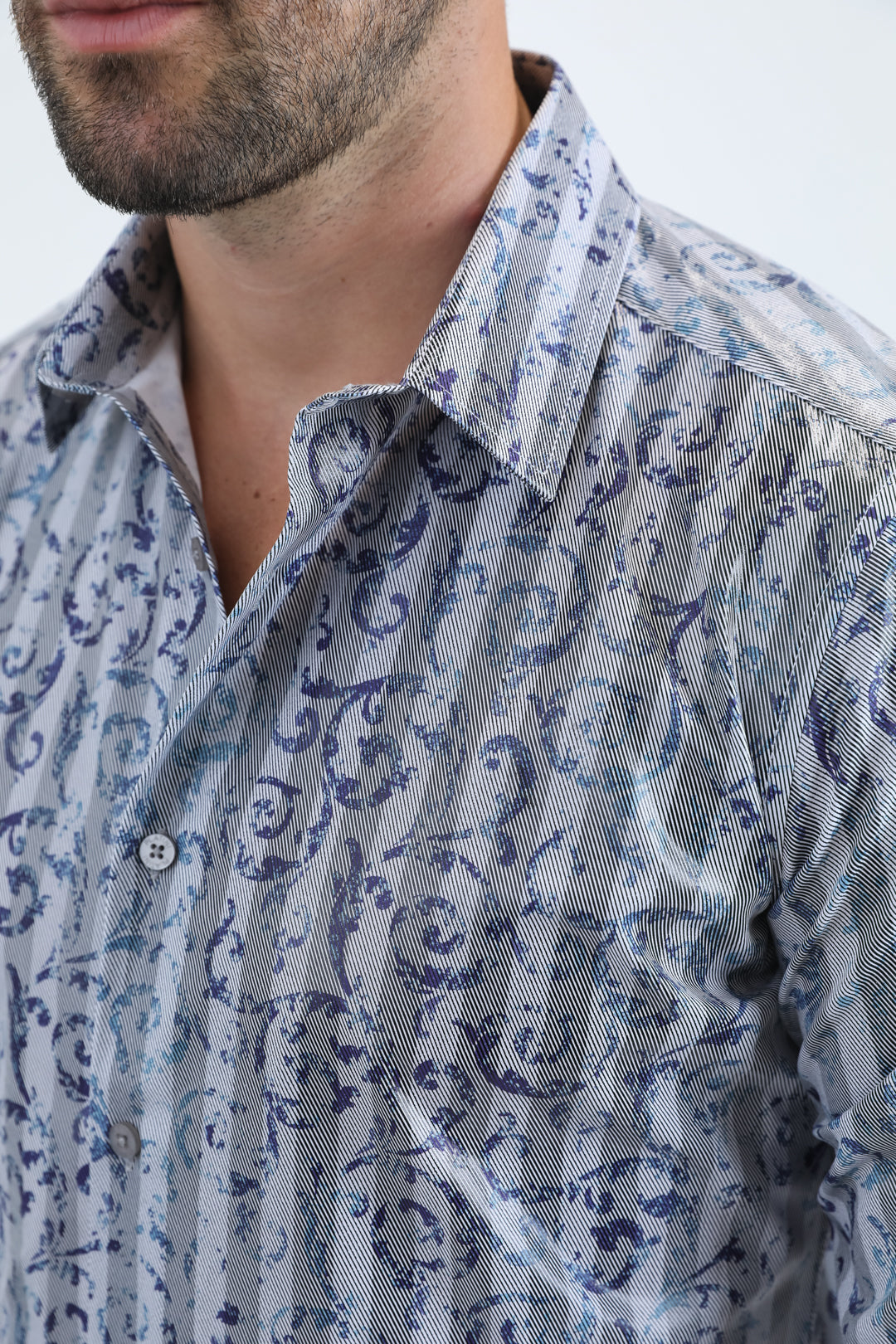 Mens Modern Fit Stretch Foil Fashion Grey Shirt