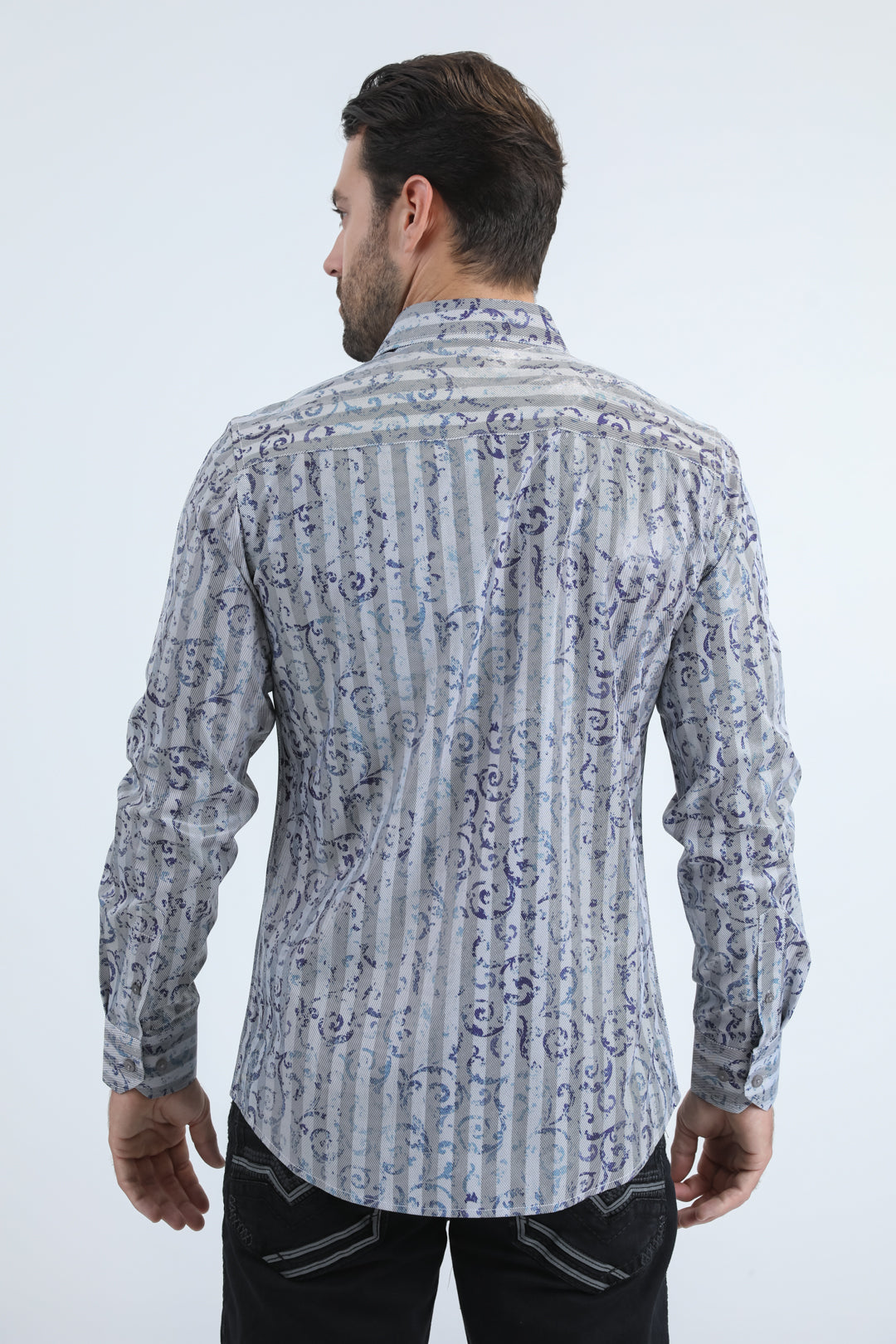 Mens Modern Fit Stretch Foil Fashion Grey Shirt
