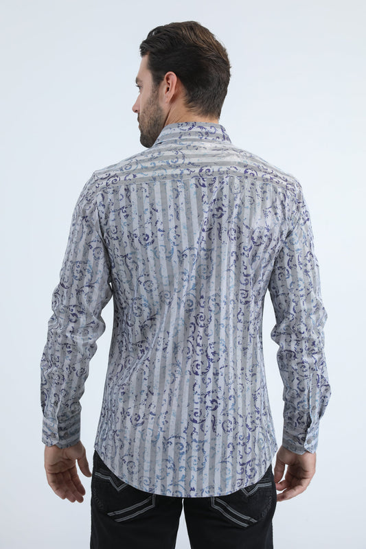 grey urban editorial foil shirt men platini detail