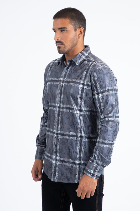 grey high density grid foil shirt platini