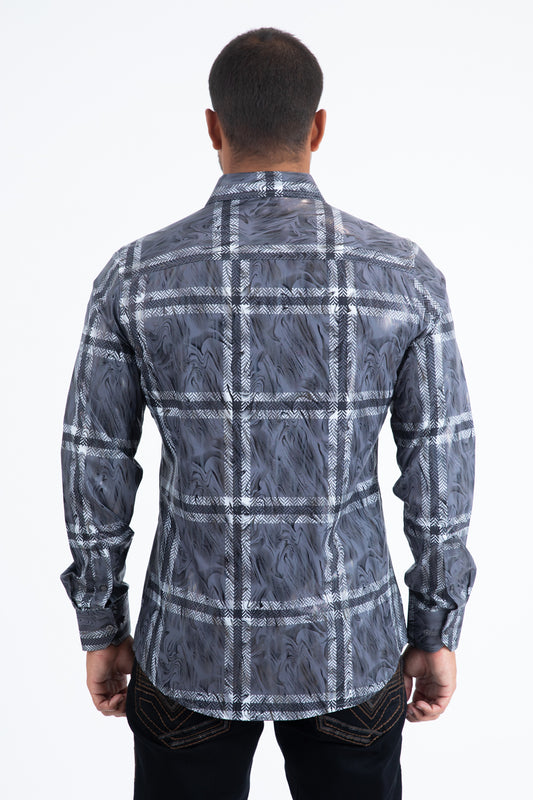 grey high density grid foil shirt platini