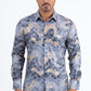 Grey Modern Fit Stretch Foil Fashion Shirt Men