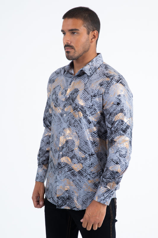 stone grey technical complexity foil shirt men platini detail-2