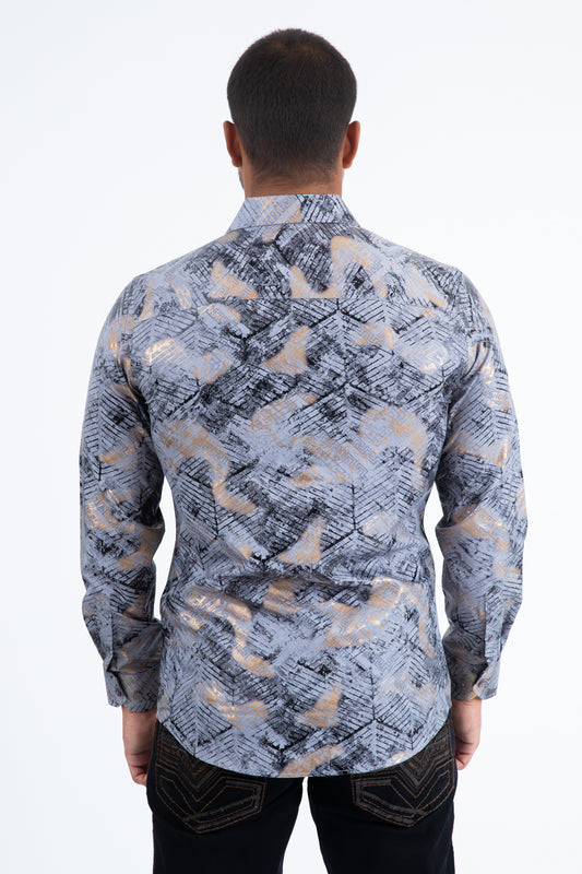 stone grey technical complexity foil shirt men platini detail