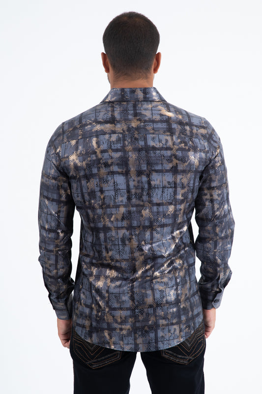 grey directional geometry foil shirt men platini detail