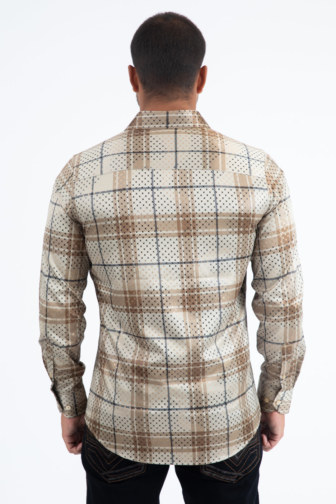 Khaki Modern Fit Stretch Foil Fashion Shirt Men