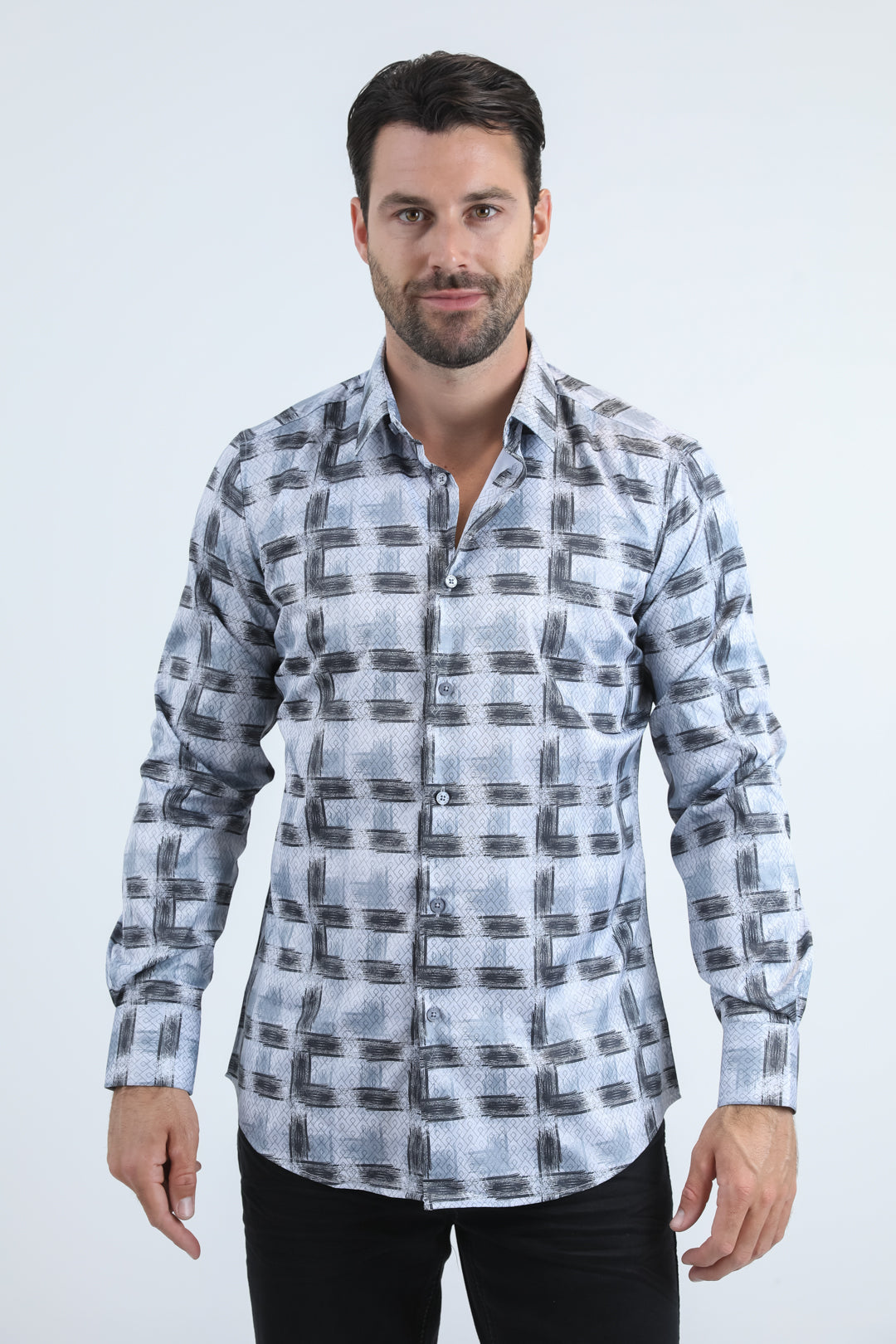 Mens Modern Fit Stretch Foil Fashion Lt. Grey Shirt