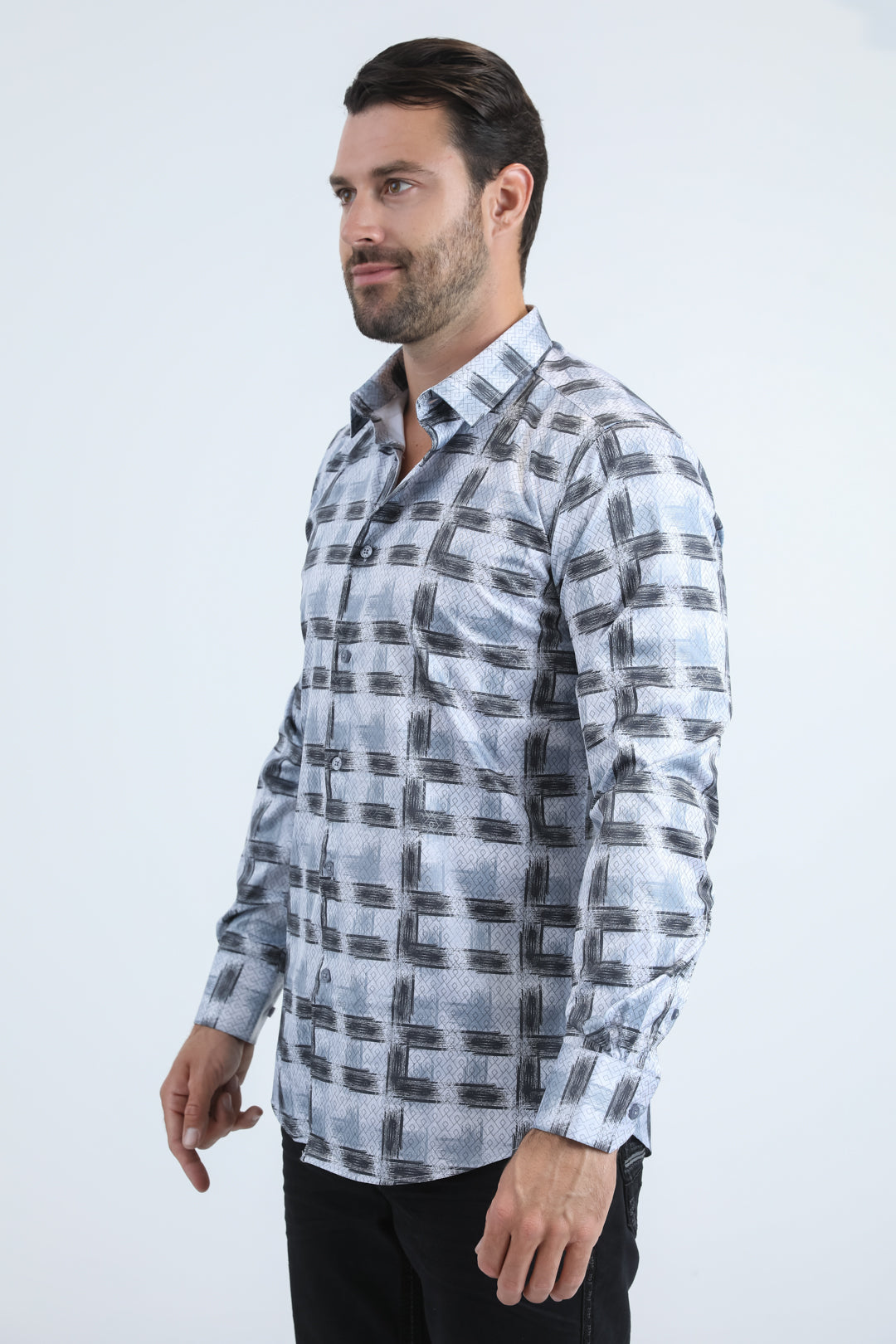 Mens Modern Fit Stretch Foil Fashion Lt. Grey Shirt