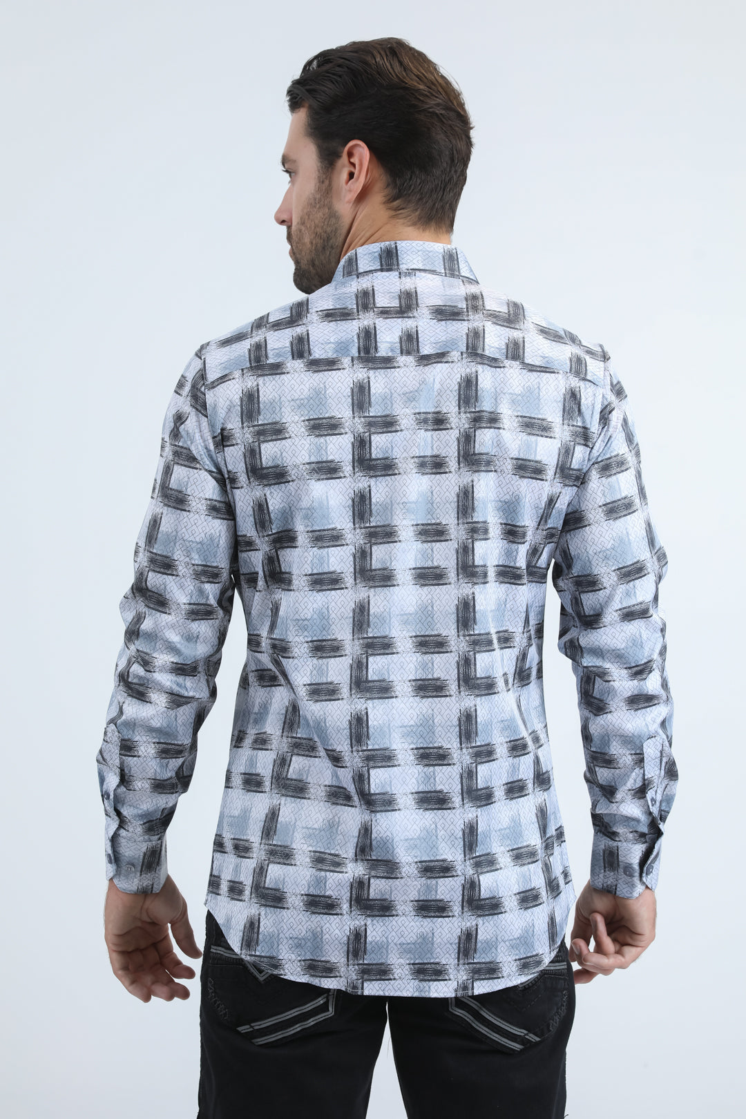 Mens Modern Fit Stretch Foil Fashion Lt. Grey Shirt