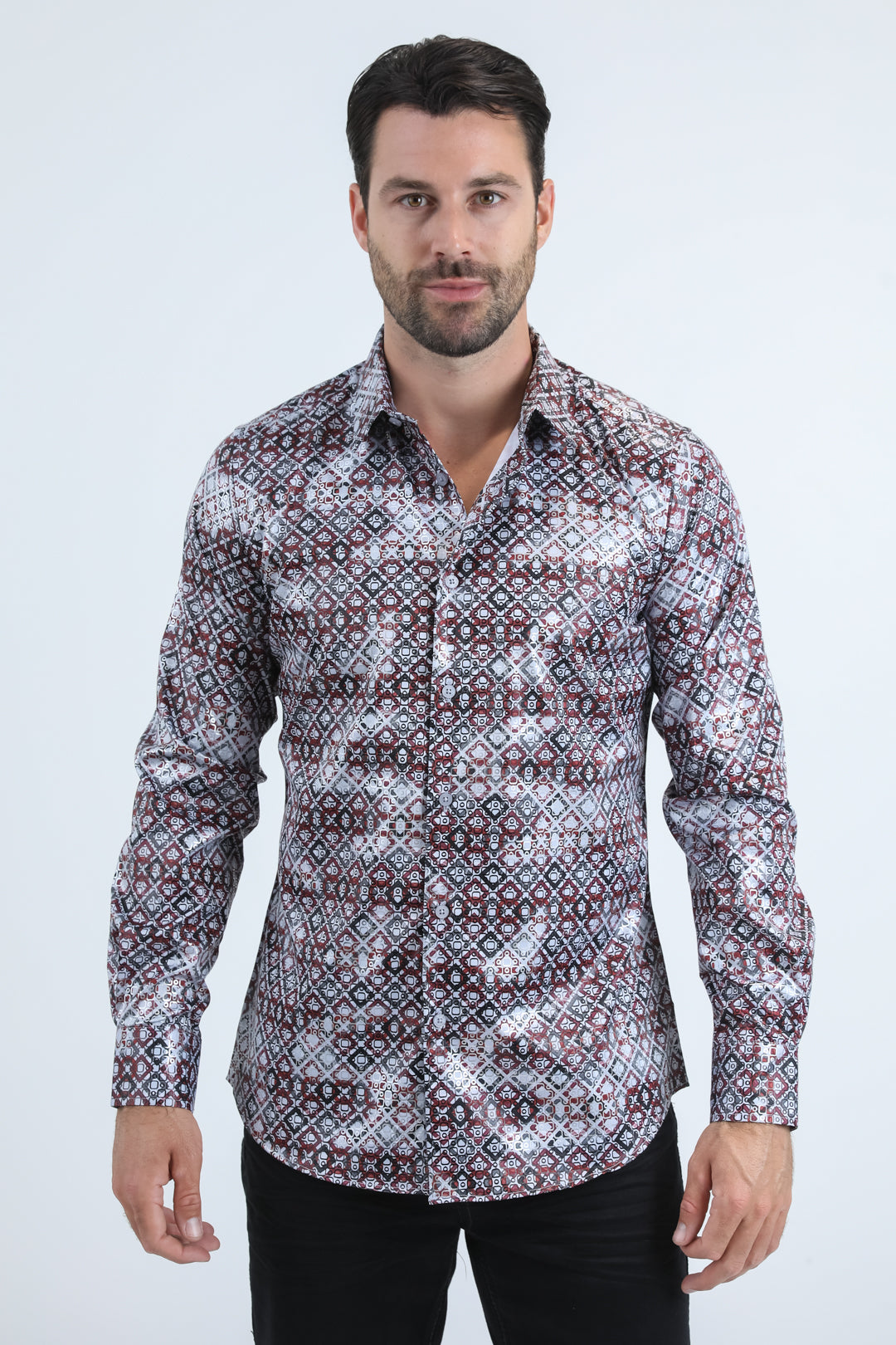 Mens Modern Fit Stretch Foil Fashion Lt. Grey Shirt