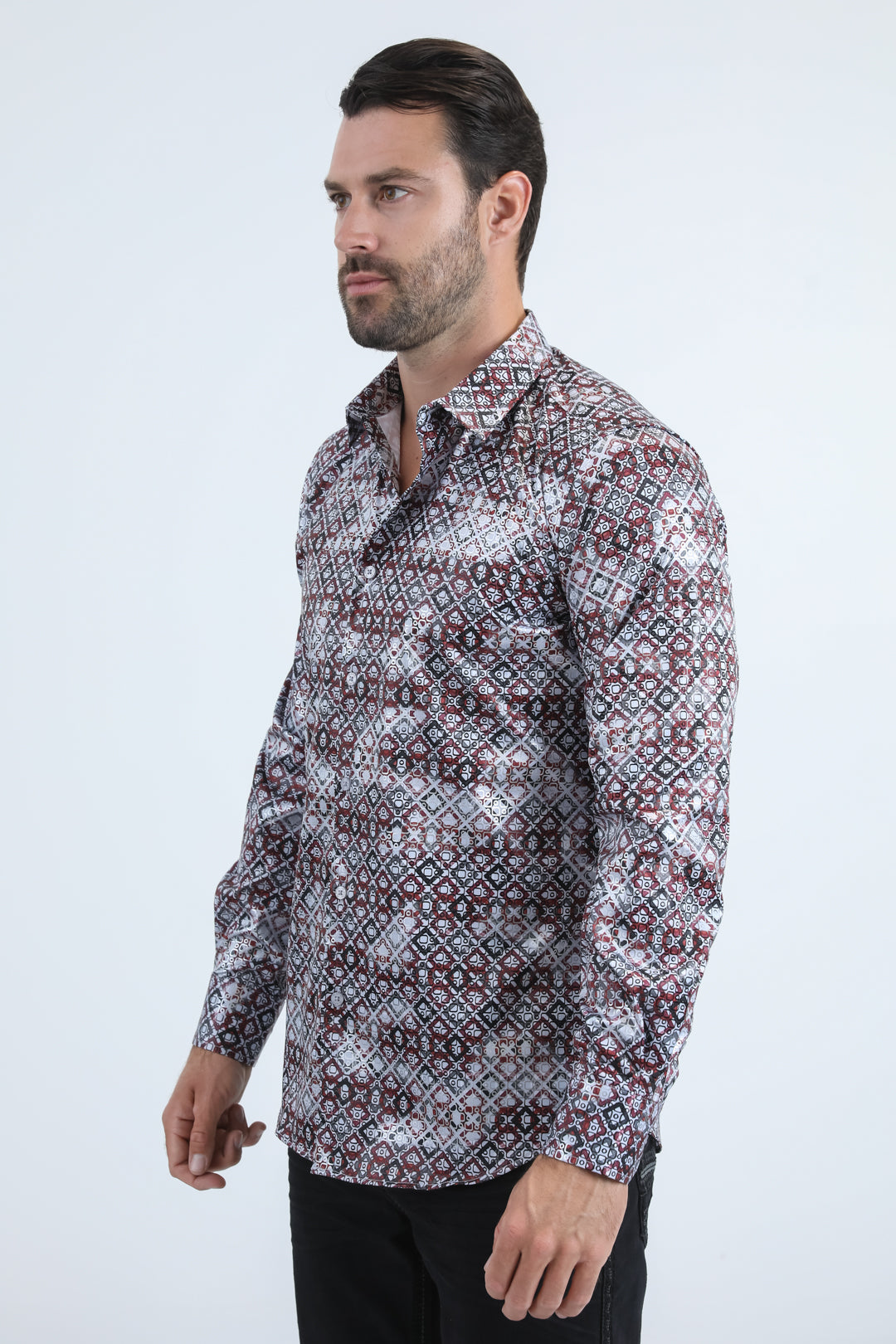 Mens Modern Fit Stretch Foil Fashion Lt. Grey Shirt