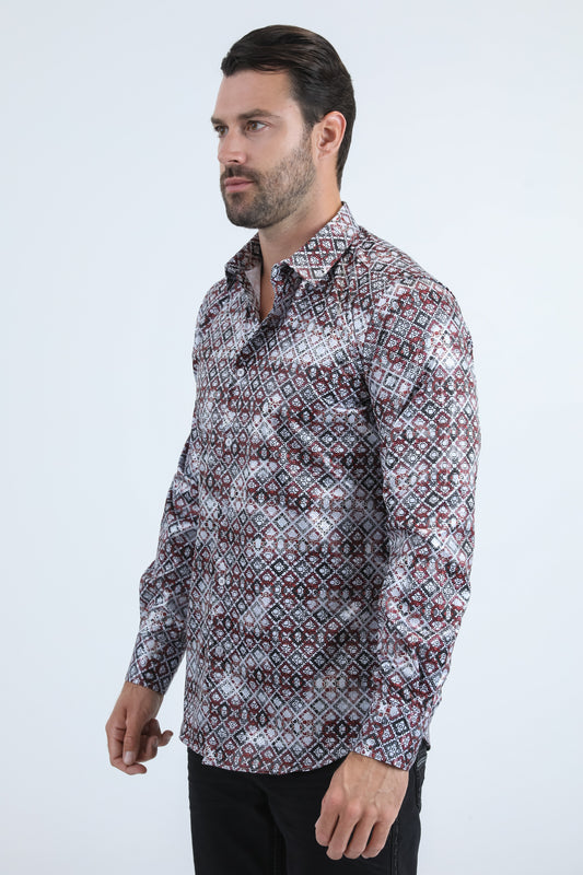 light grey organic reptile texture foil shirt men platini detail-2