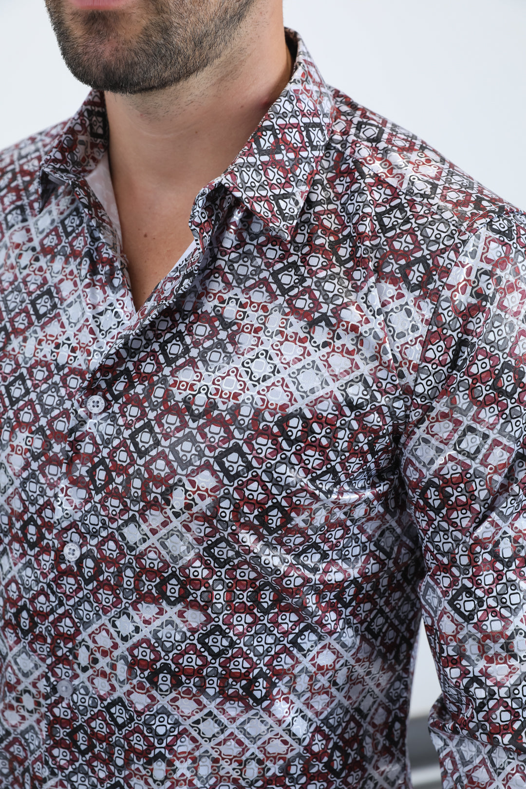 Mens Modern Fit Stretch Foil Fashion Lt. Grey Shirt