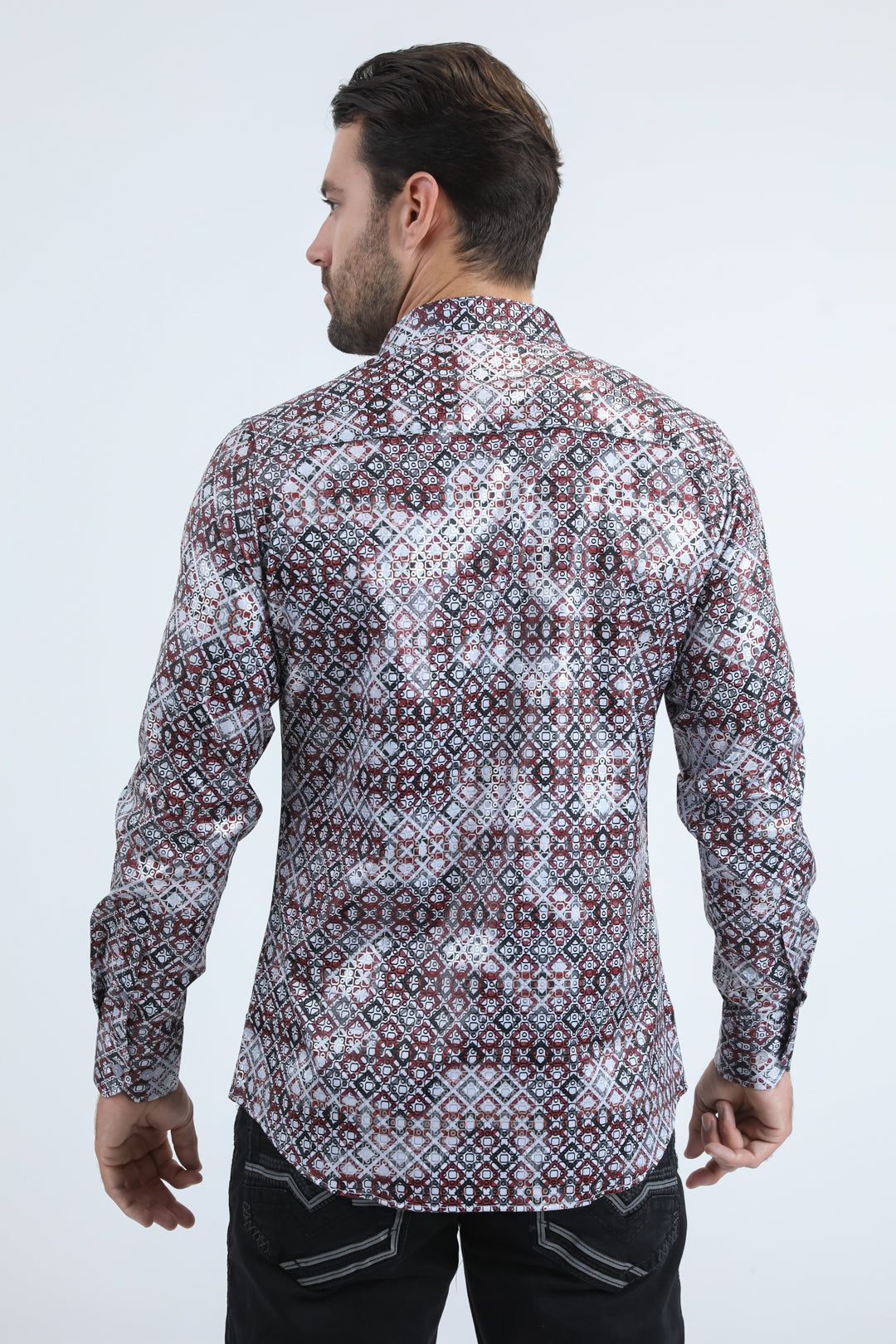 Mens Modern Fit Stretch Foil Fashion Lt. Grey Shirt