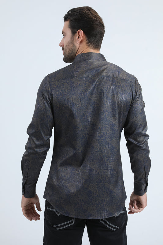 navy baroque motif foil shirt men platini detail