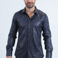 Mens Modern Fit Stretch Foil Fashion Navy Shirt