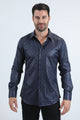 Mens Modern Fit Stretch Foil Fashion Navy Shirt