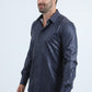 Mens Modern Fit Stretch Foil Fashion Navy Shirt