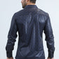 Mens Modern Fit Stretch Foil Fashion Navy Shirt