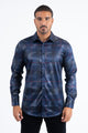 Mens Modern Fit Stretch Foil Fashion Navy Shirt