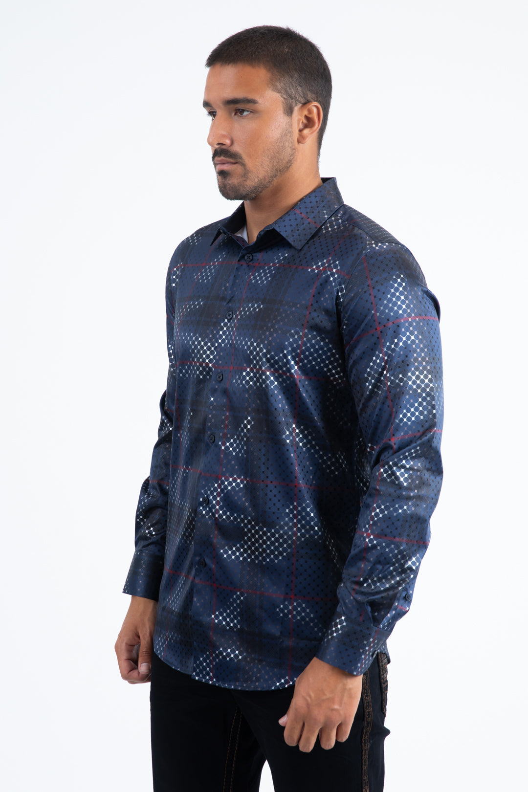 Blue Modern Fit Stretch Foil Fashion Shirt Men
