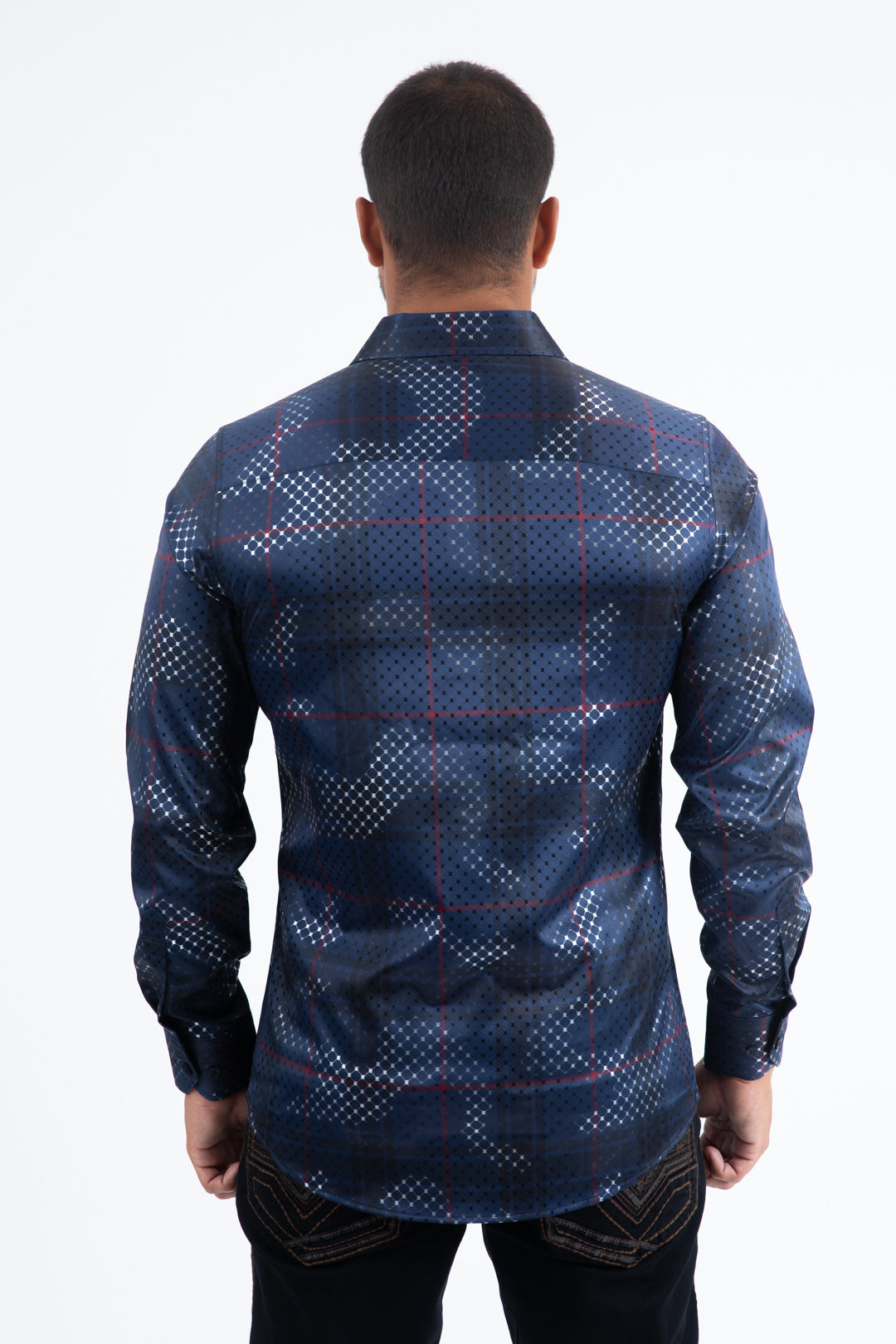 Blue Modern Fit Stretch Foil Fashion Shirt Men