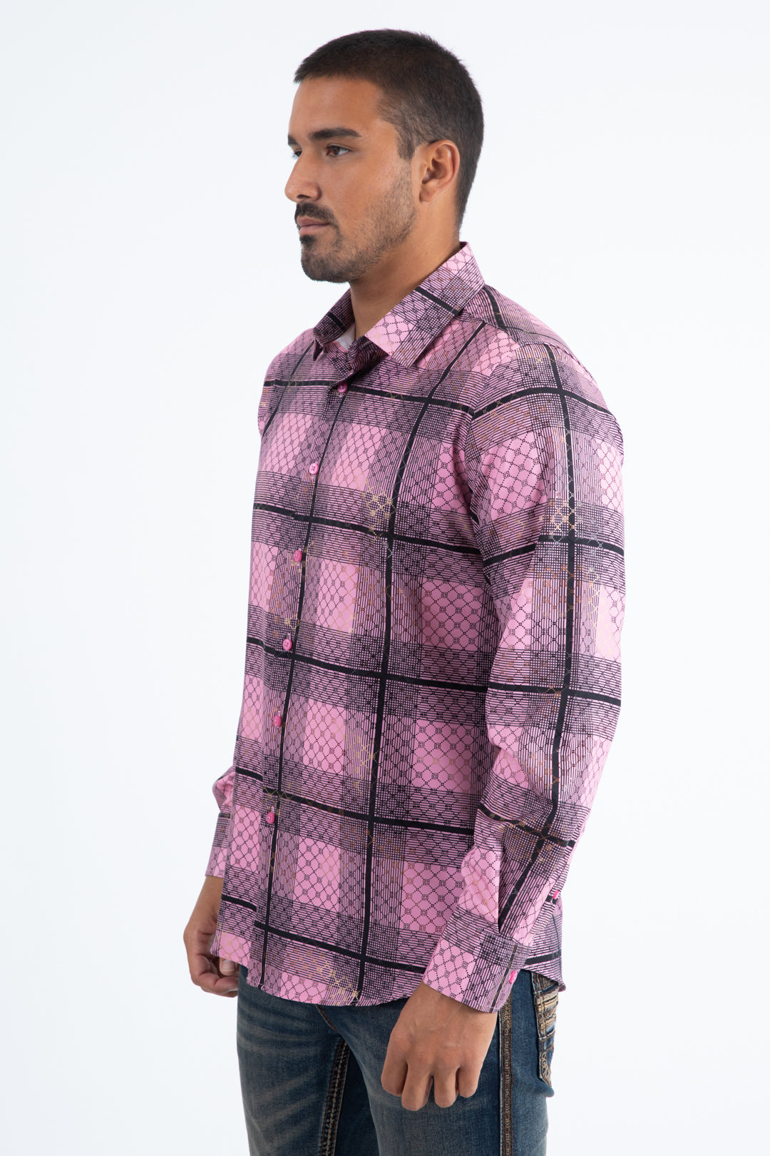 Mens Modern Fit Stretch Foil Fashion Pink Shirt