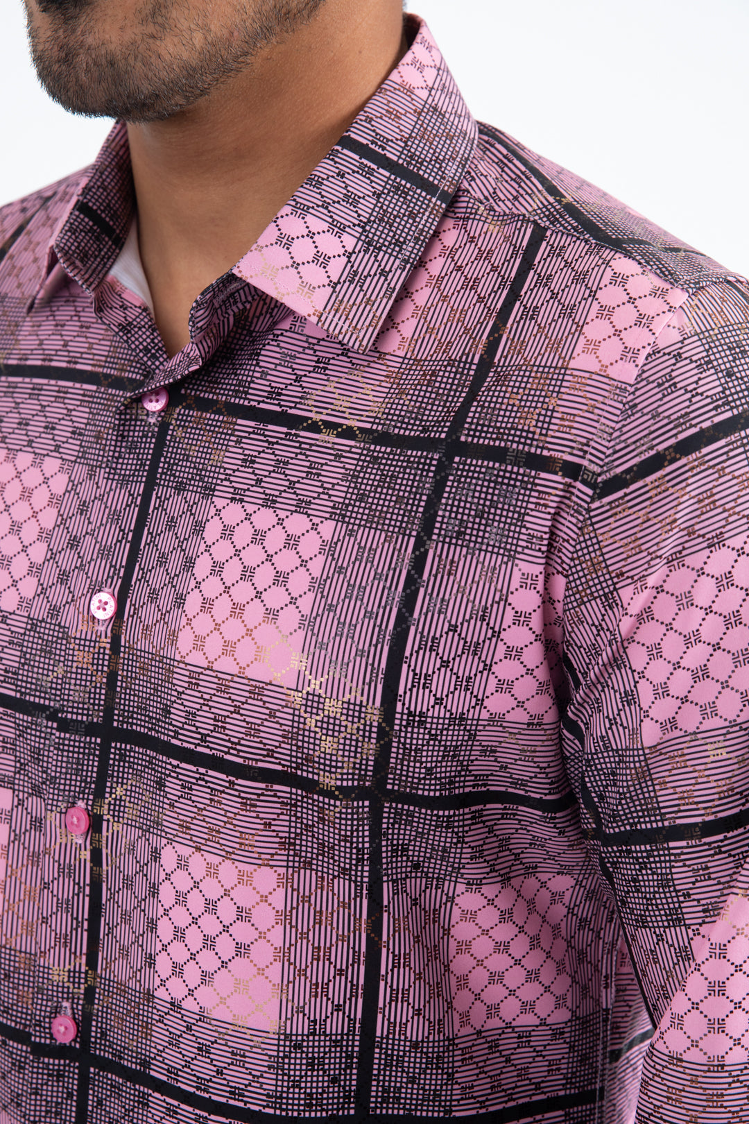 Mens Modern Fit Stretch Foil Fashion Pink Shirt