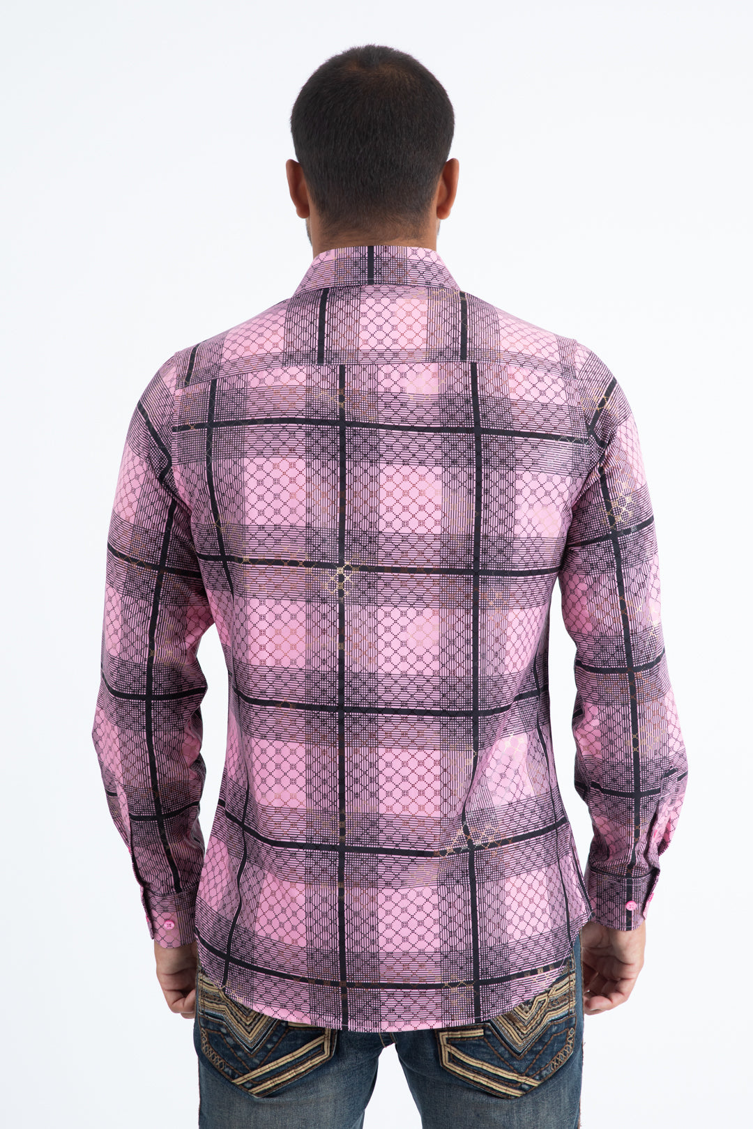 Mens Modern Fit Stretch Foil Fashion Pink Shirt