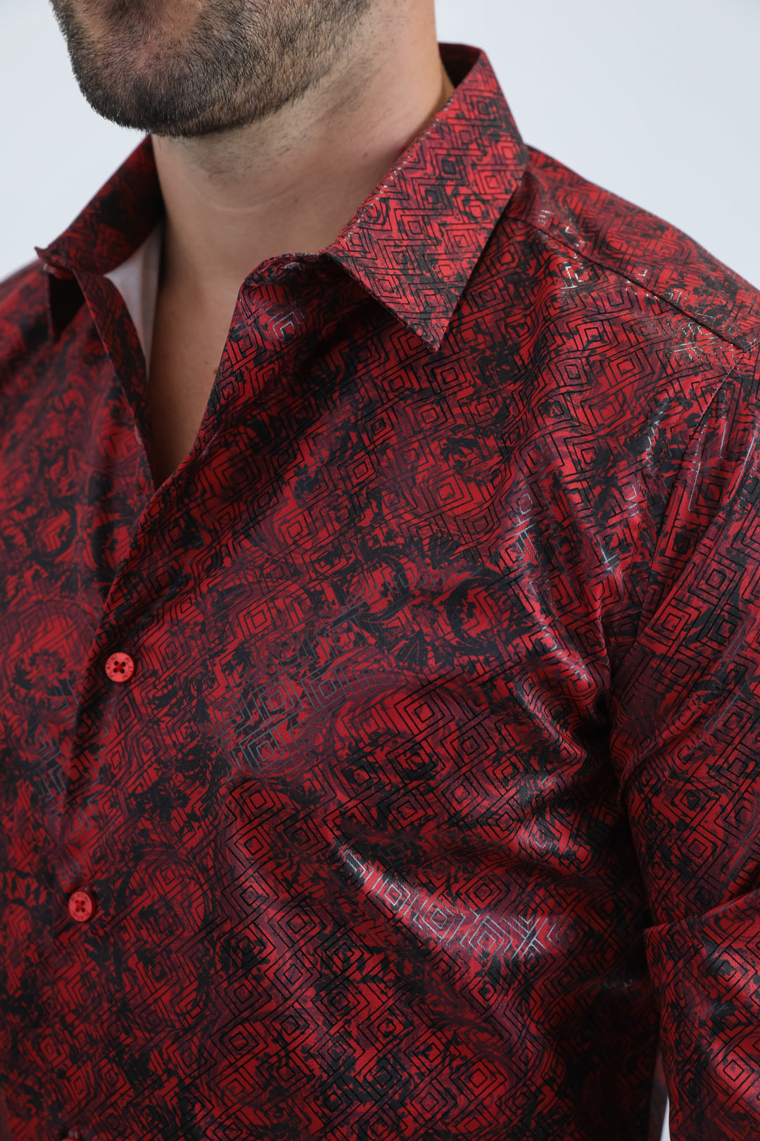 Mens Modern Fit Stretch Foil Fashion Red Shirt