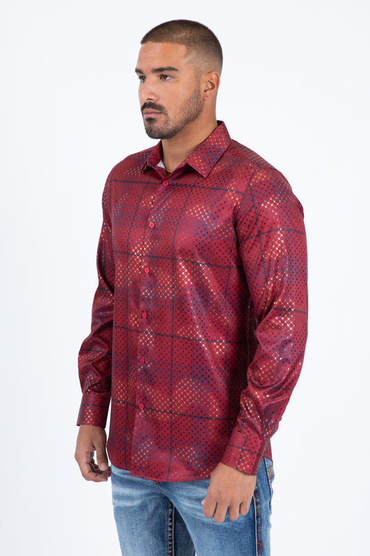 red high density grid foil shirt men platini detail