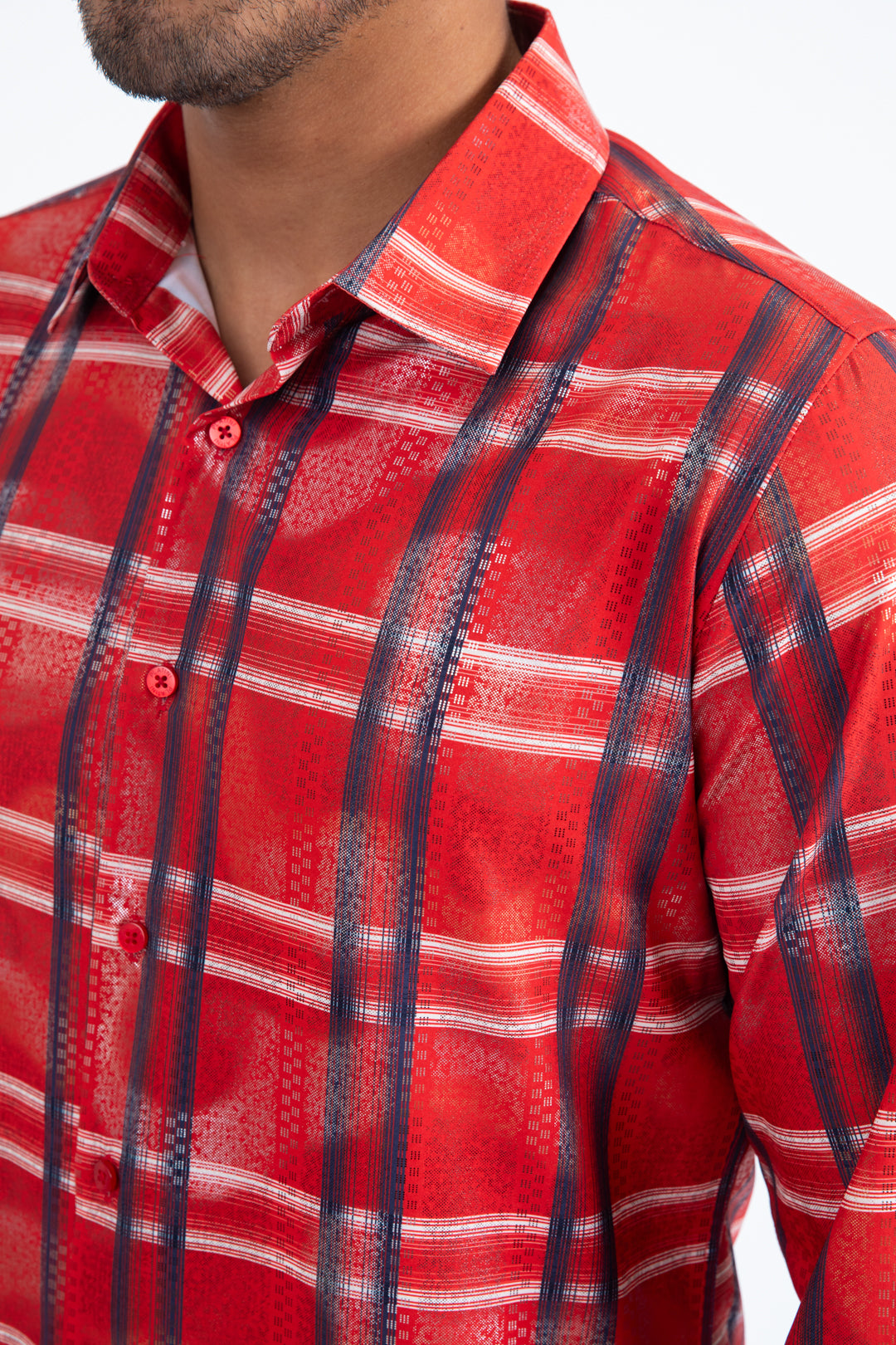 Mens Modern Fit Stretch Foil Fashion Red Shirt