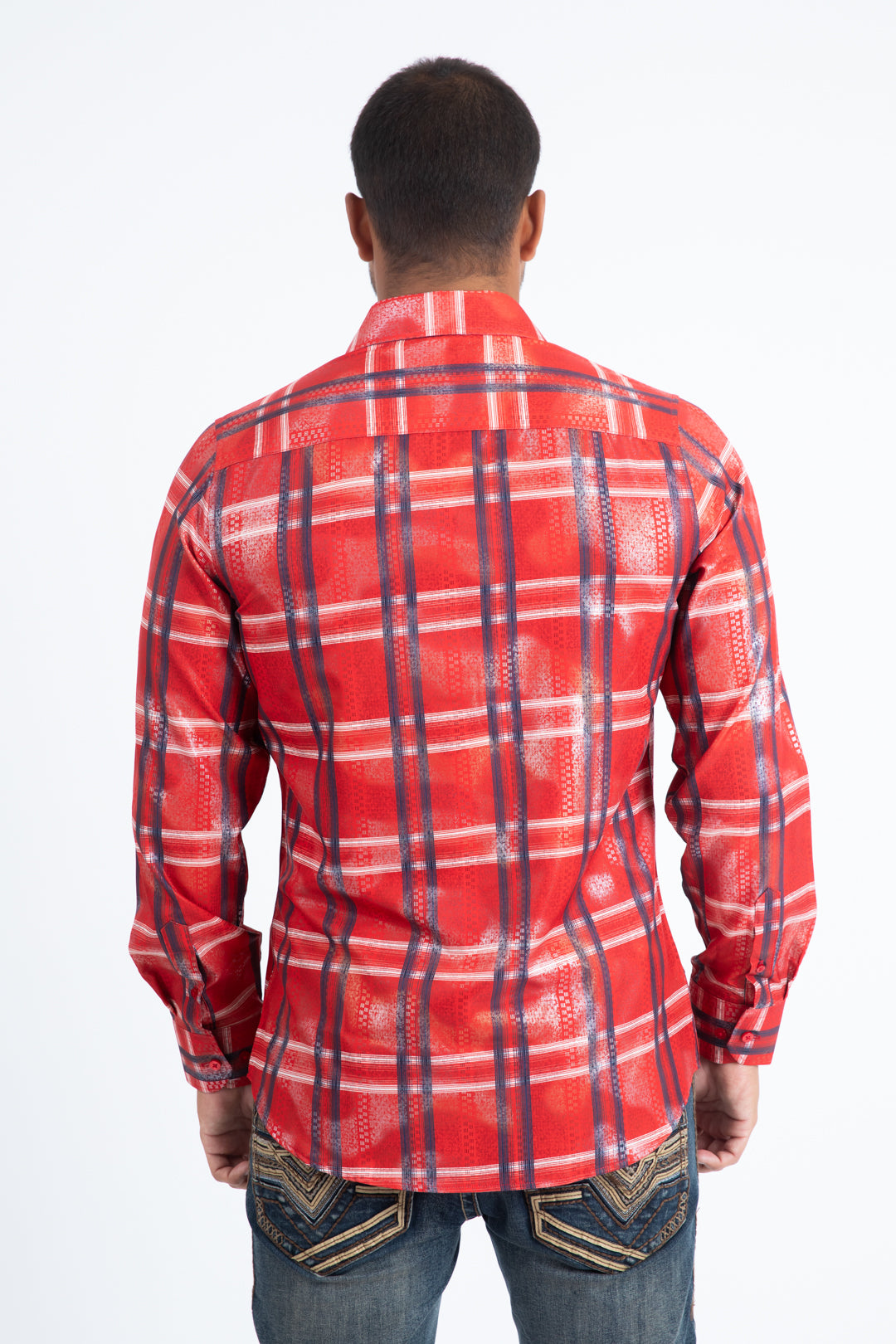 Mens Modern Fit Stretch Foil Fashion Red Shirt